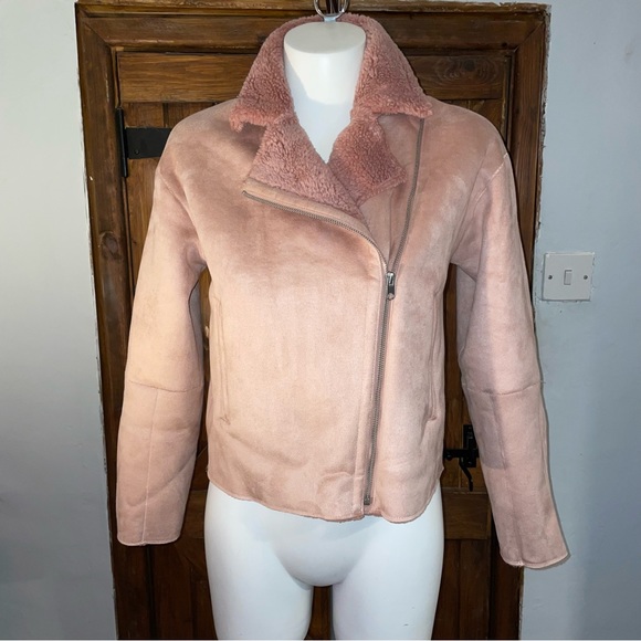 Zara Jackets & Blazers - Zara Pink Fleece Lined Suede Effect Jacket Size S